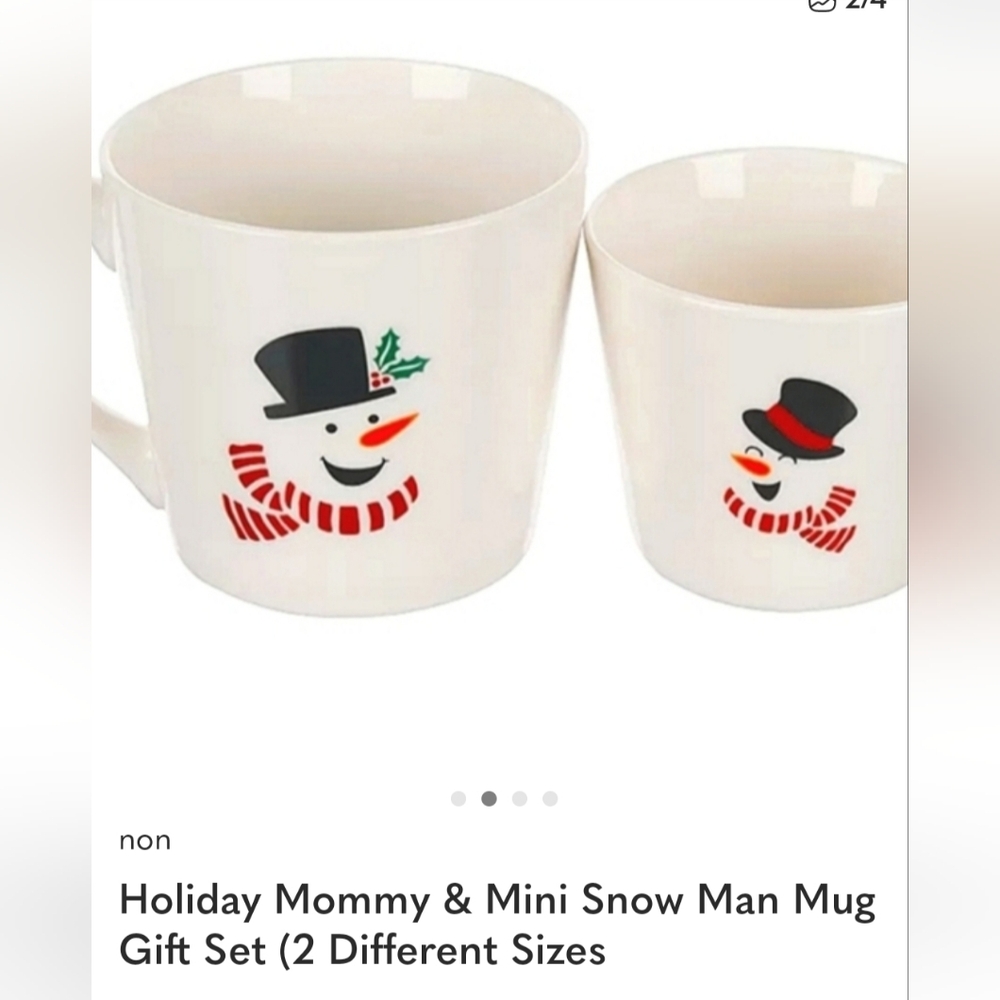 Snowman Mug Gift Set Mommy & Mini Mug ,+ Hot Coco Packet New